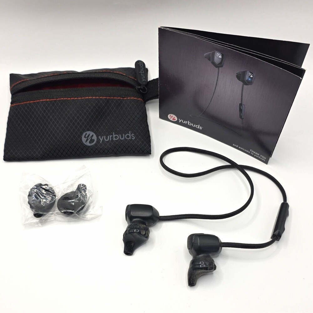 Yurbuds 1100 Series Wireless In-Ear Earbuds Black On-Cable Mic w/ Pouch